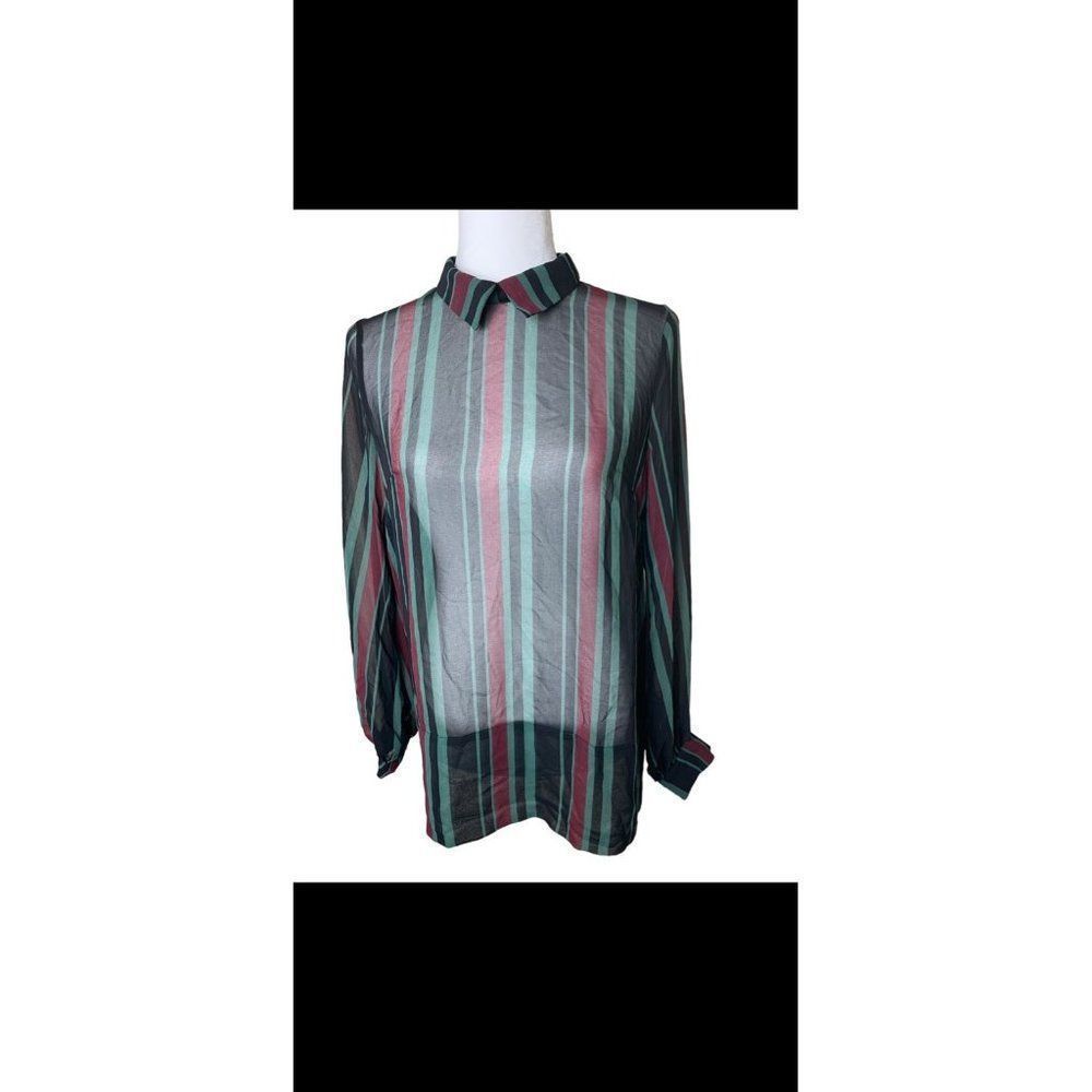 BCBGeneration sheer striped collared top